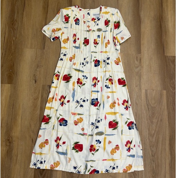 Jessica Howard Dresses & Skirts - Vintage Jessica Howard Floral Print Pintuck Midi Dress 10 Rayon coastal prairie